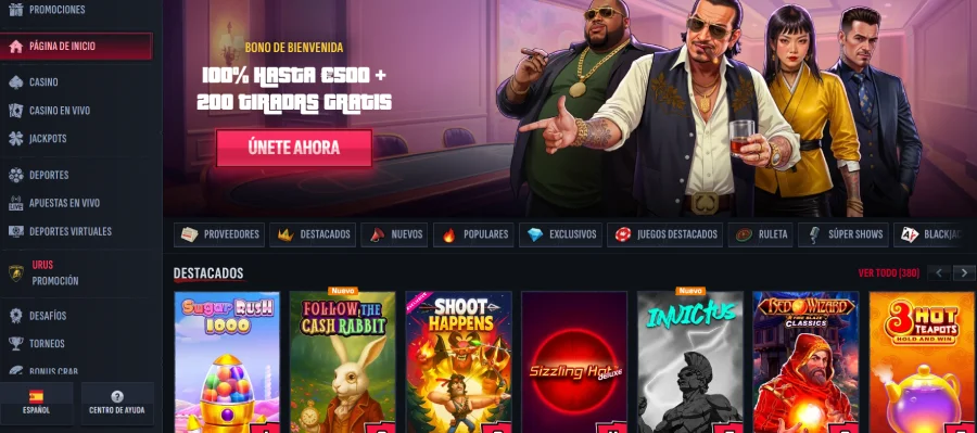 Captura de pantalla MafiaCasino pagina de inicio
