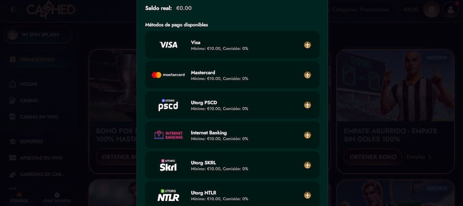 deposito minimo 1 € cashed