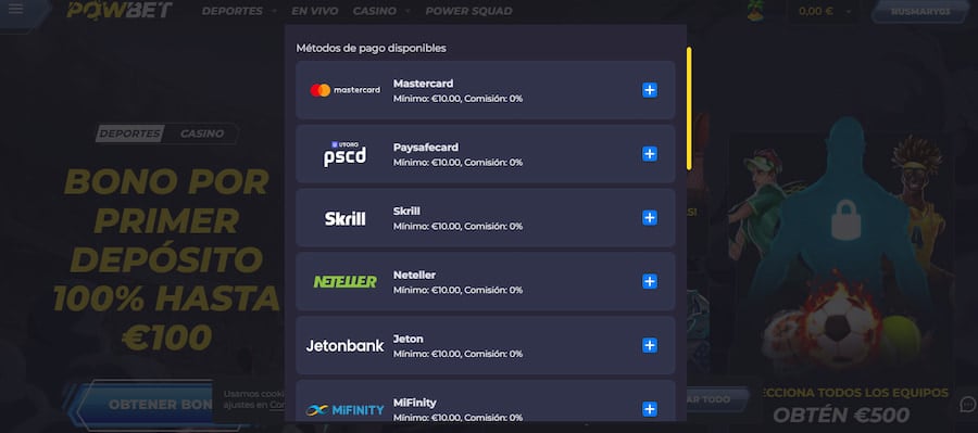deposito minimo 1 € powbet