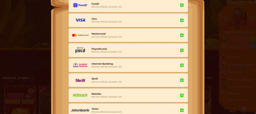 deposito minimo 1 € wazamba
