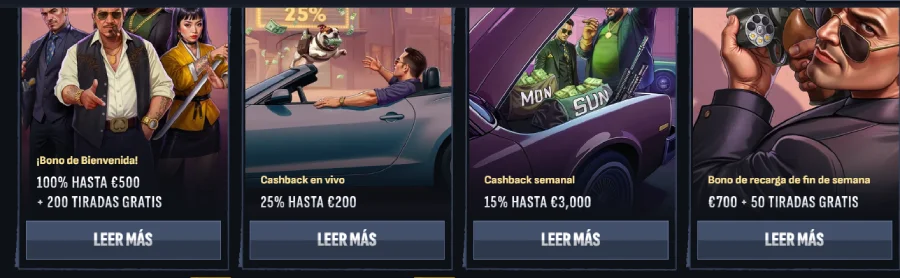 Captura de pantalla de los paquetes de giros gratis en Mafia Casino