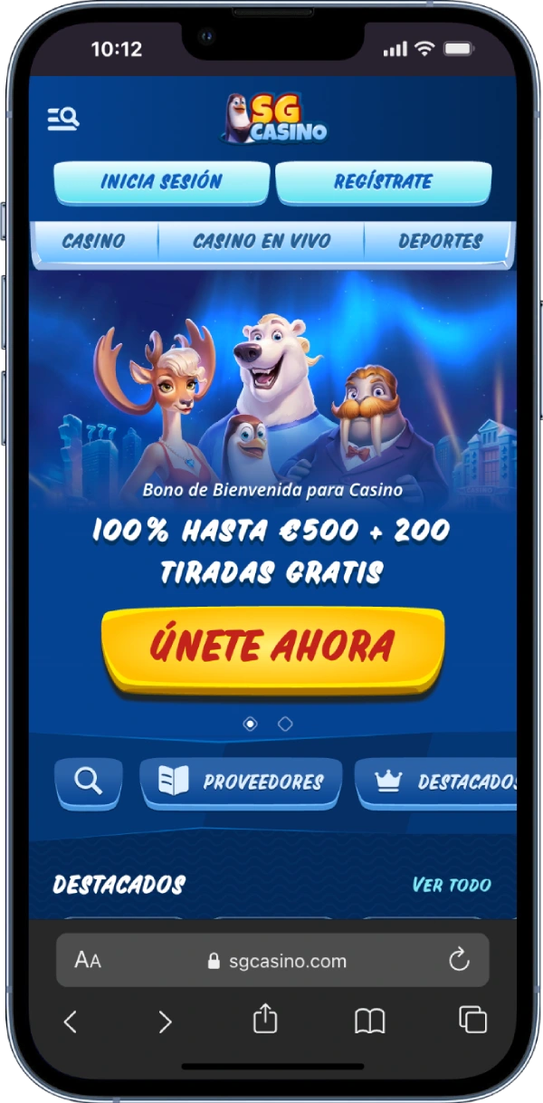 Interfaz móvil de SG Casino