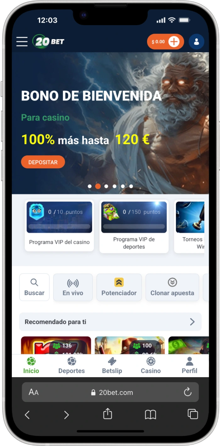 Interfaz móvil_20bet Casino