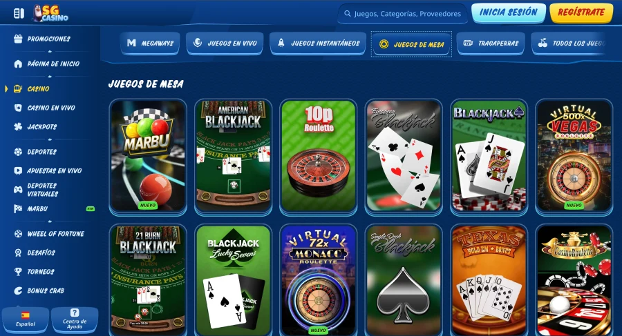 Juegos de mesa en SG Casino