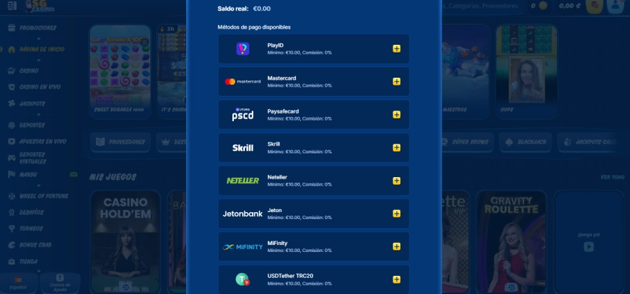 Métodos de pago en SG Casino