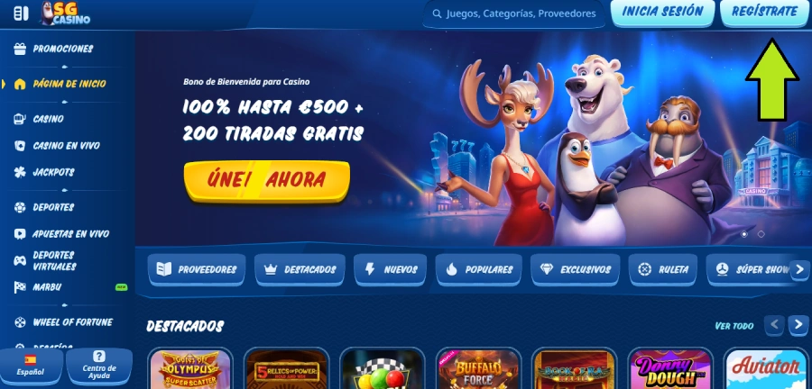 Registrarse en SG Casino paso1
