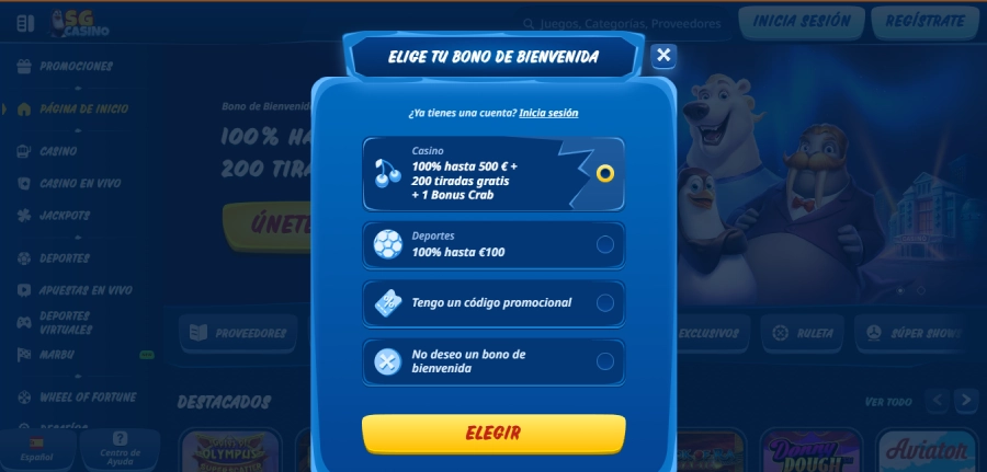Registrarse en SG Casino paso2