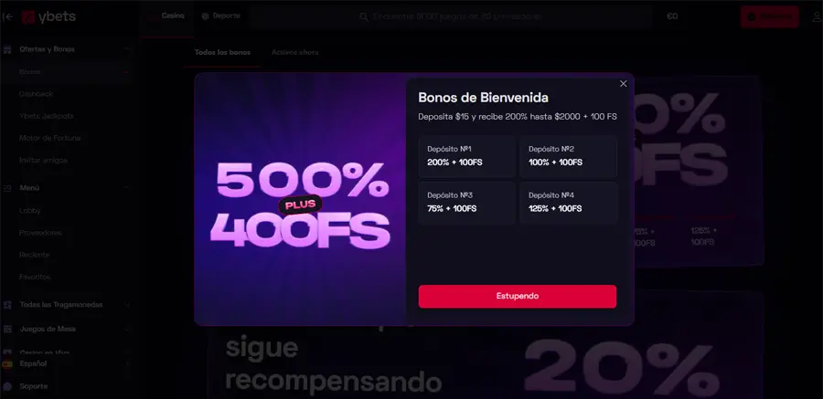 bono de bienvenida ybets