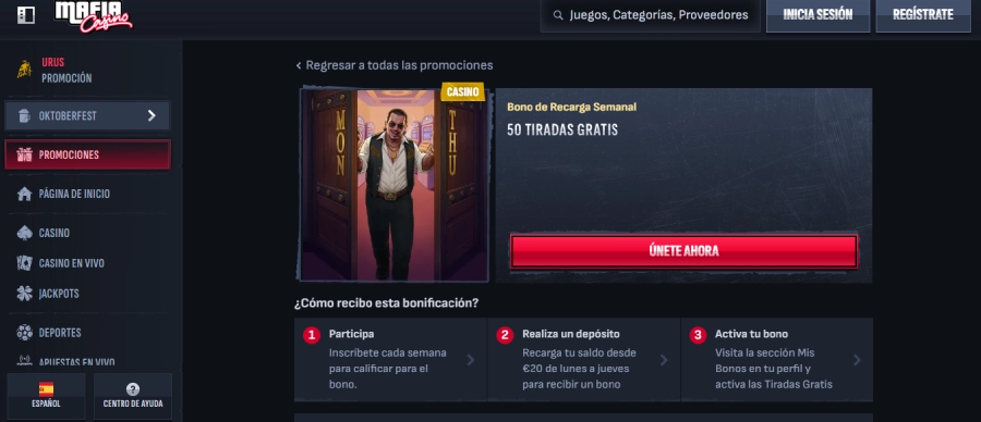 captura de pantalla 25 giros gratis mafiacasino