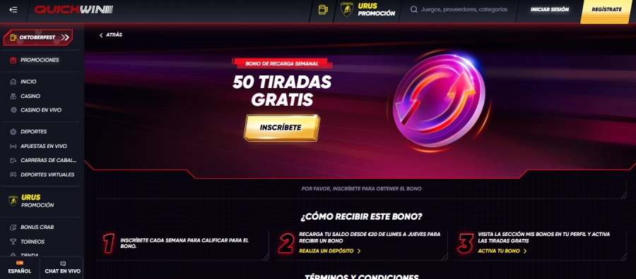 captura de pantalla 25 giros gratis quickwin