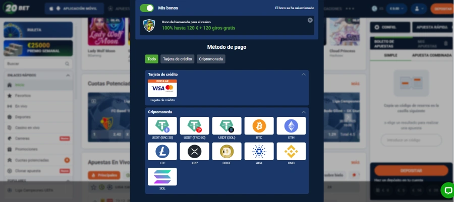 20bet con depósitos mínimos de 20 €