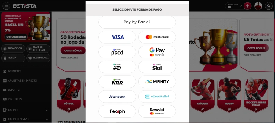 Betista con depósitos mínimos de 20 €