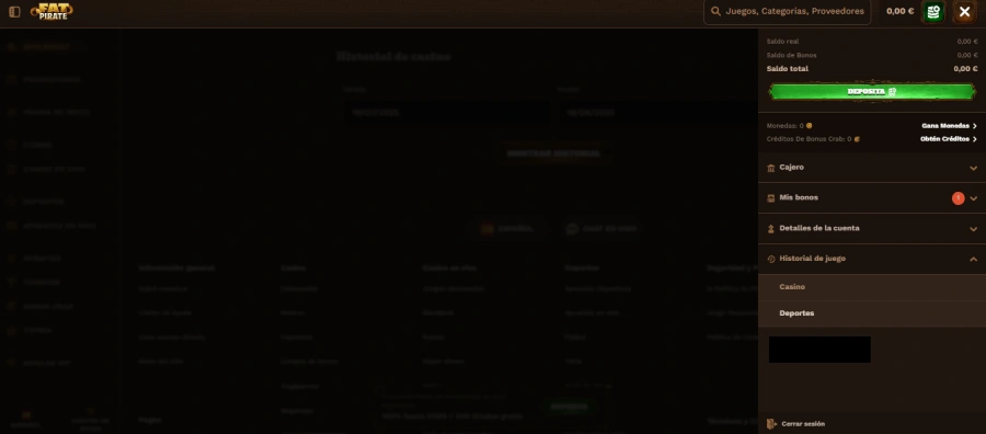 Sección de depósitos FatPirate