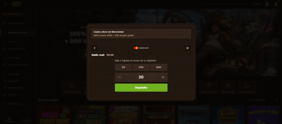 Cantidad a depositar en Fat Pirate