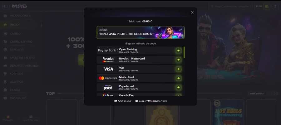 Mad Casino con depósitos mínimos de 20 €