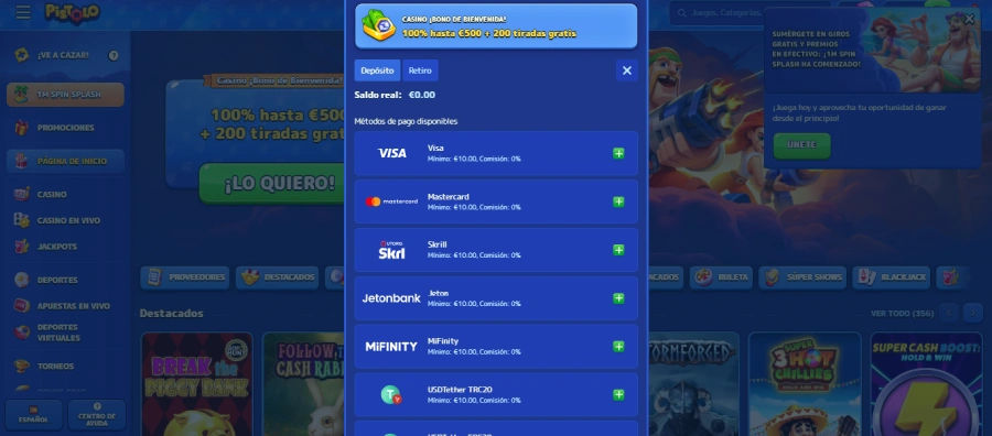 Pistolo con depósitos mínimos de 20 €