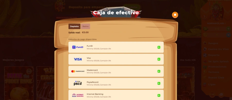 Wazamba con depósitos mínimos de 20 €