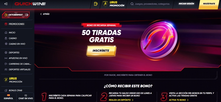 captura de pantalla giros gratis quickwin