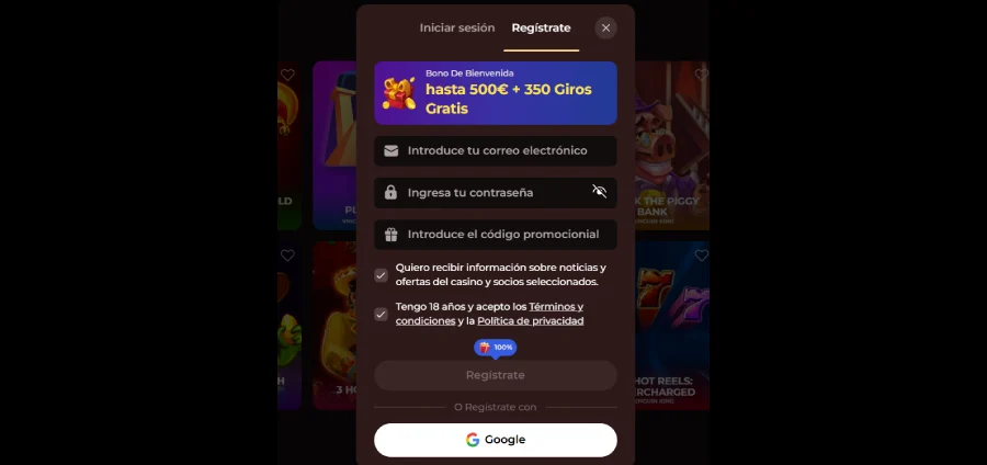 Registrar en VinciSpin paso 2