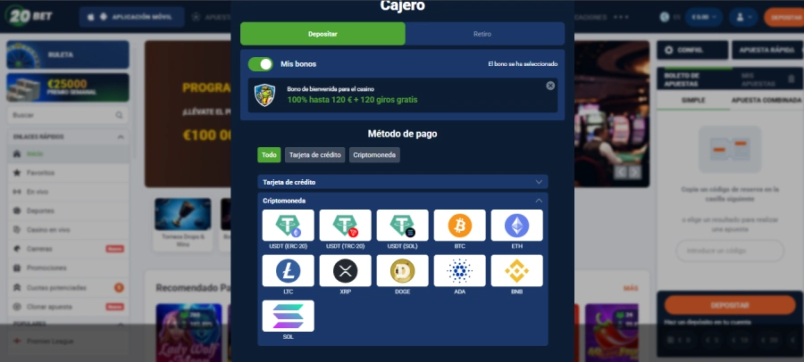 20bet con retirada instantánea