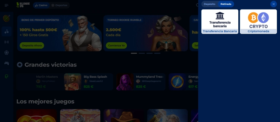 Billionaire Spin con retirada instantánea