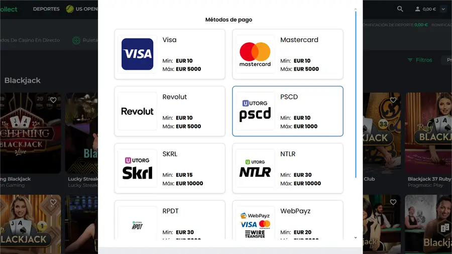 métodos de pago betcollect