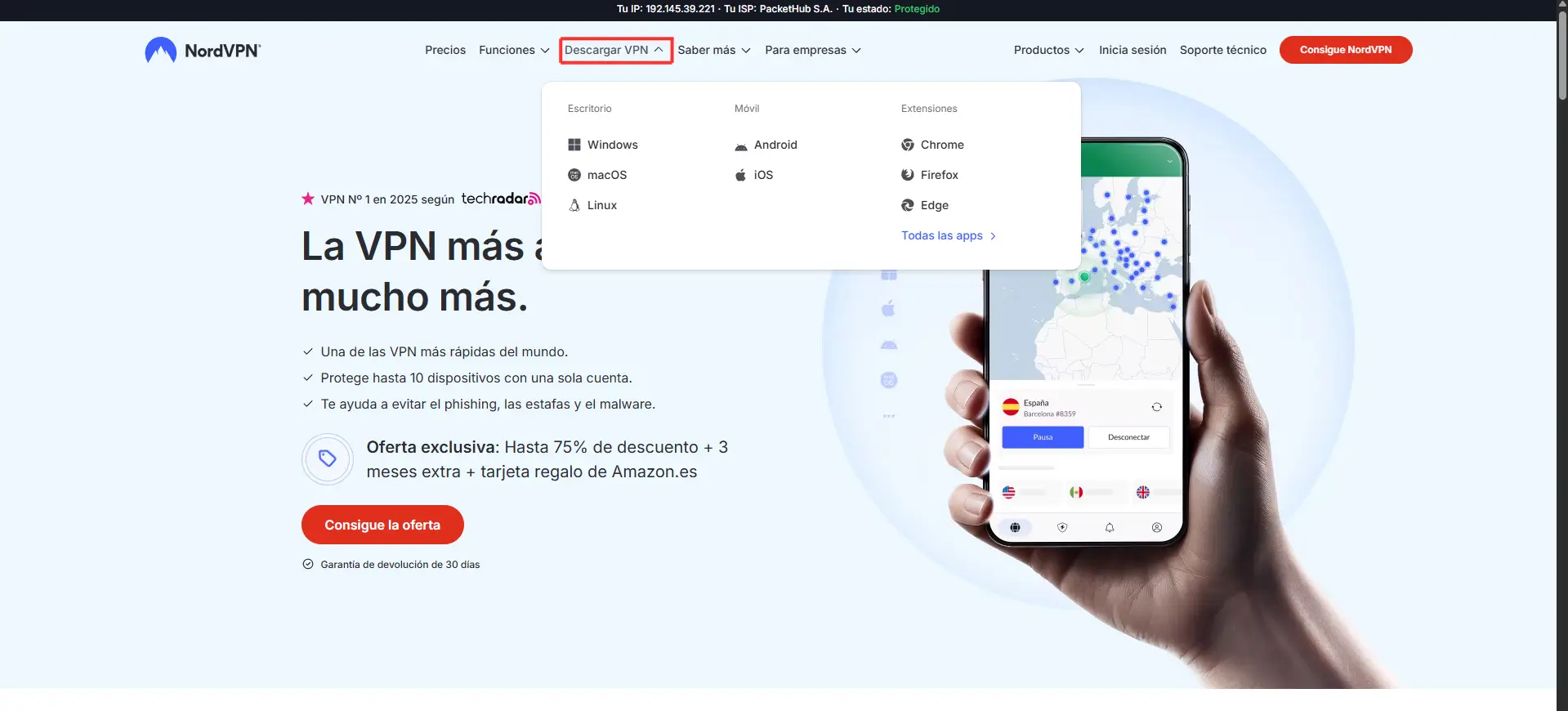 página oficial de la VPN