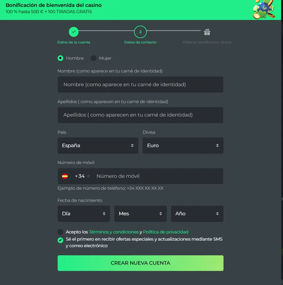 provee algunos datos personales betcollect