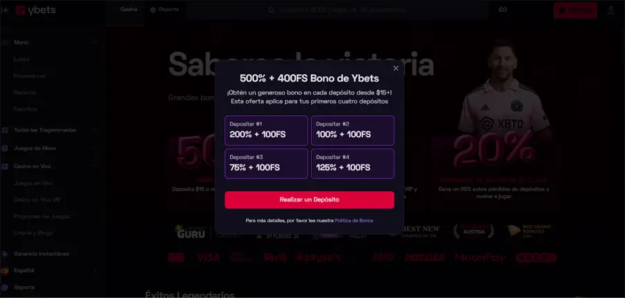 acepta el bono de bienvenida ybets