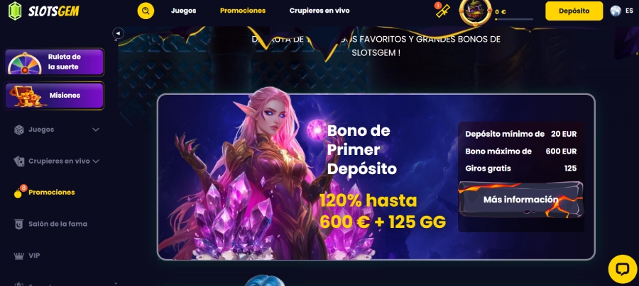 Bono de bienvenida en SlotsGem