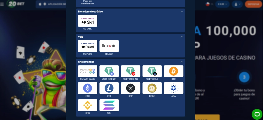 Criptomonedas en 20bet