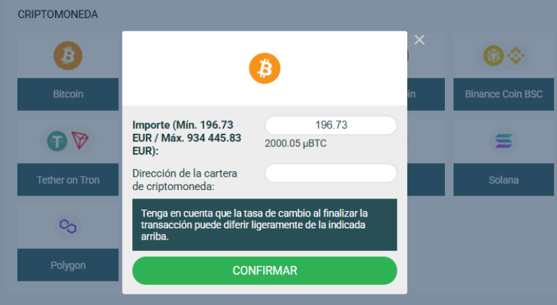 Realizar un retiro instantáneo en un casino cripto paso4
