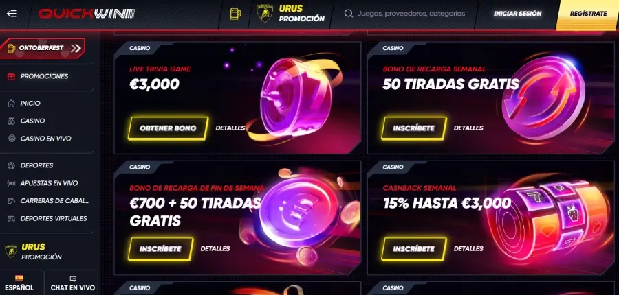 bono 20 giros gratis en Quickwin