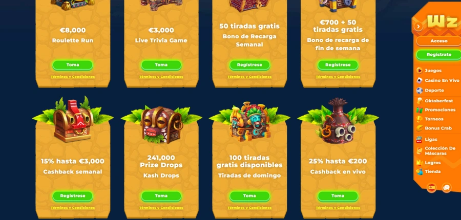 bono 20 giros gratis en Wazamba