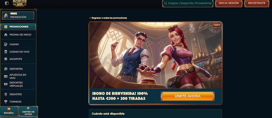 bono de bienvenida Monsterwin