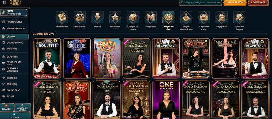juegos en vivo en Monsterwin