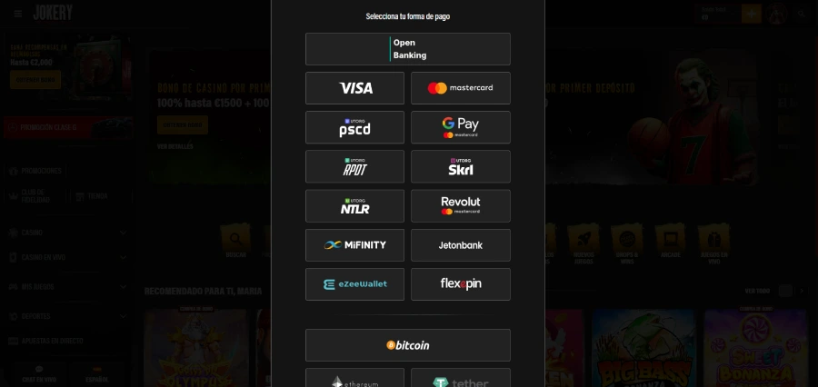 Métodos de pago Jokery