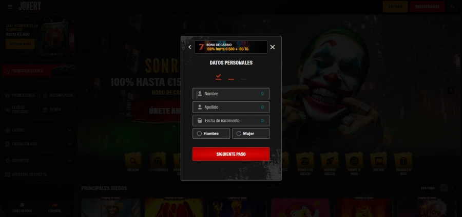 Registrar paso 4 Jokery