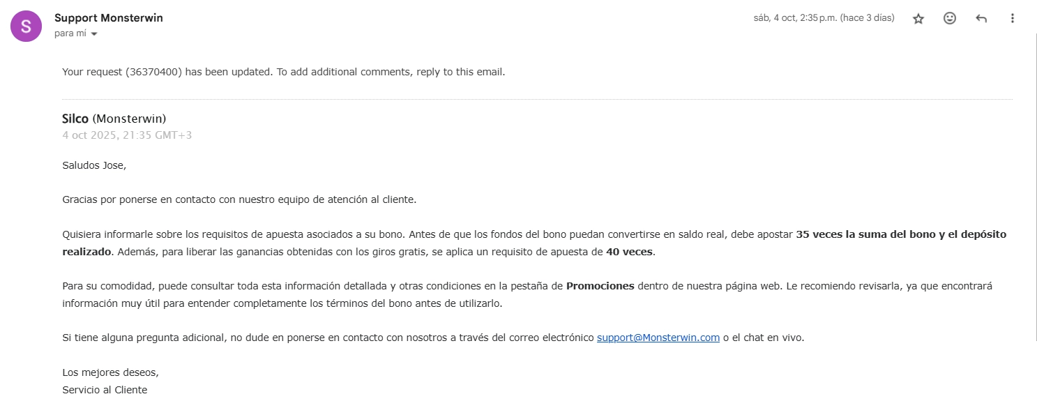 servicio de atencion al cliente Monsterwin