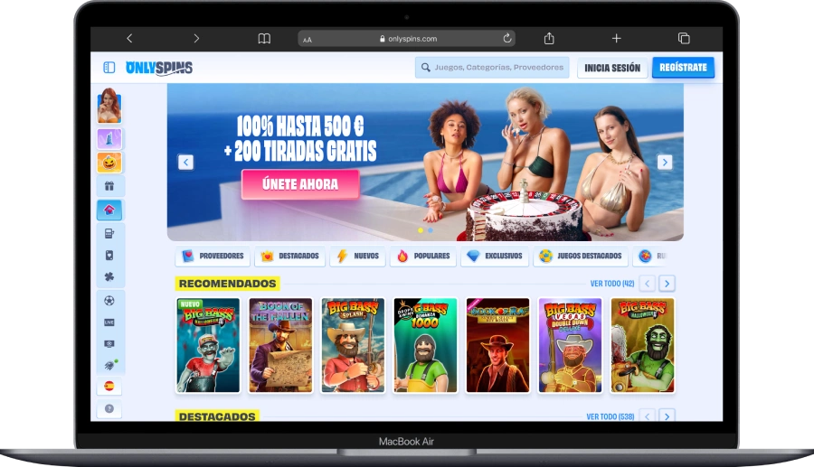 Interfaz de OnlySpins en computadora