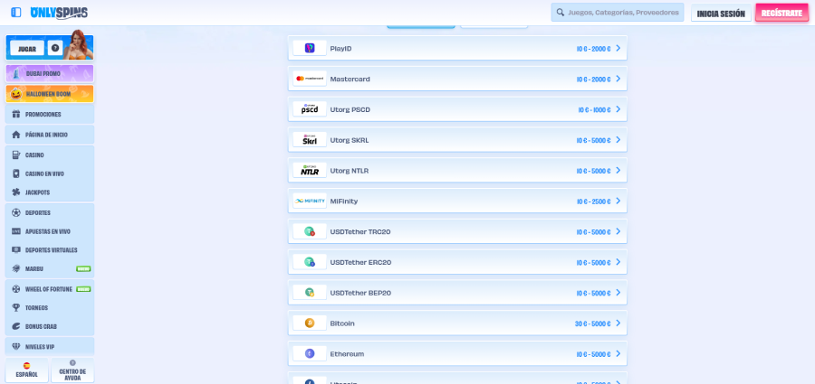 Métodos de pago en OnlySpins Casino