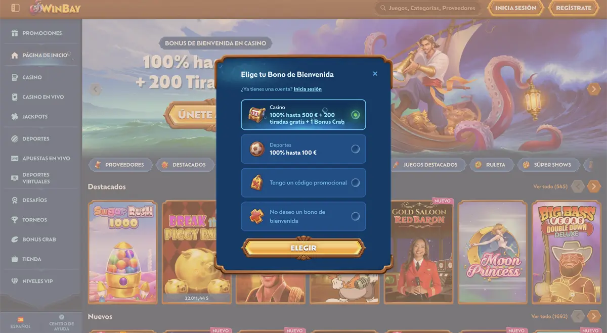 bono de bienvenida preferencia winbay casino