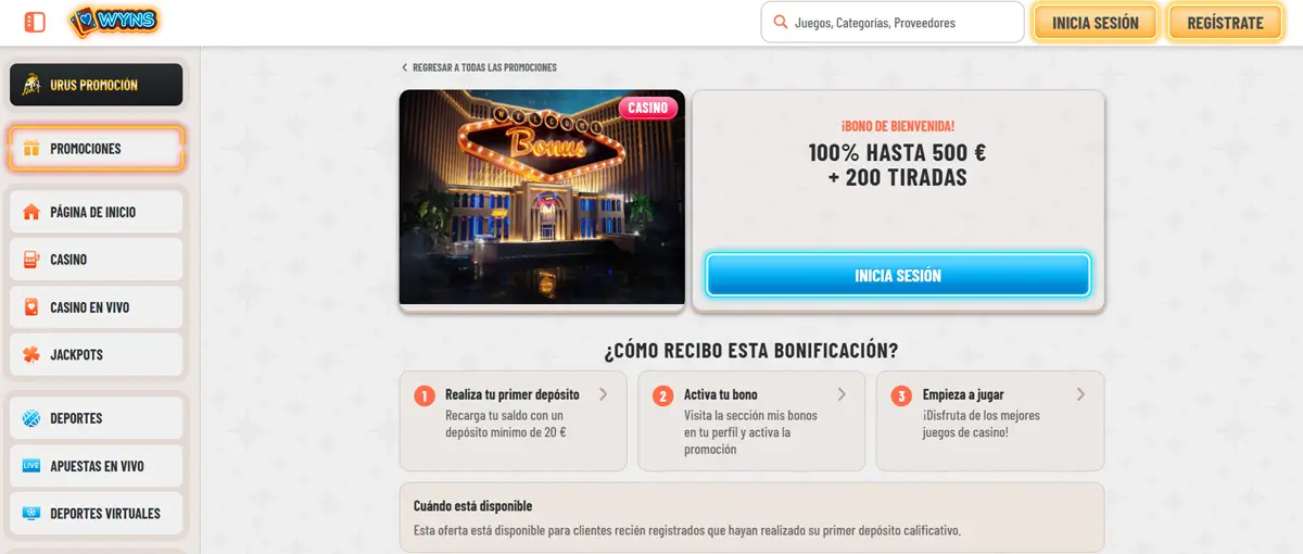 bono de bienvenida wyns casino