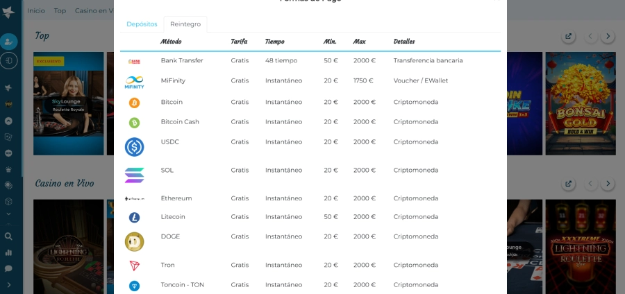 captura de pantalla metodo de pago casino estrella