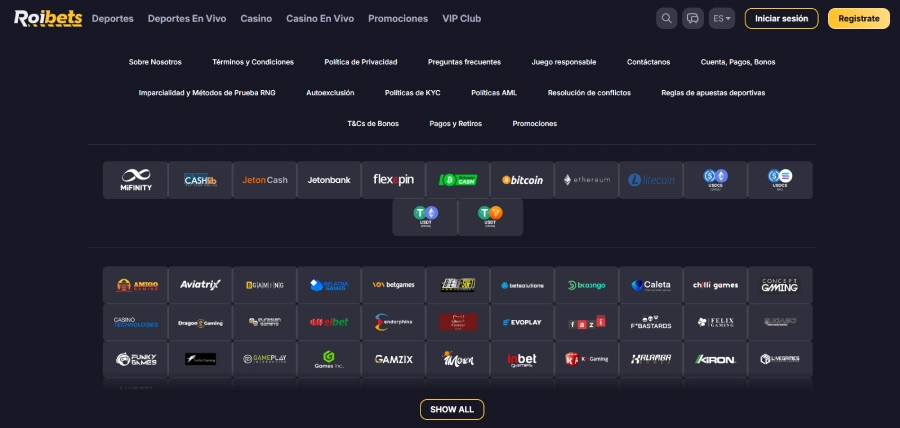 Métodos de pago Roibets