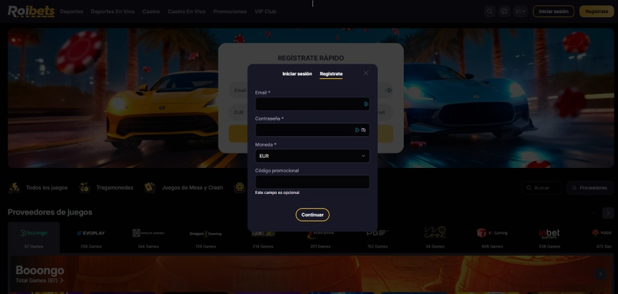 Registro paso 2 Roibets