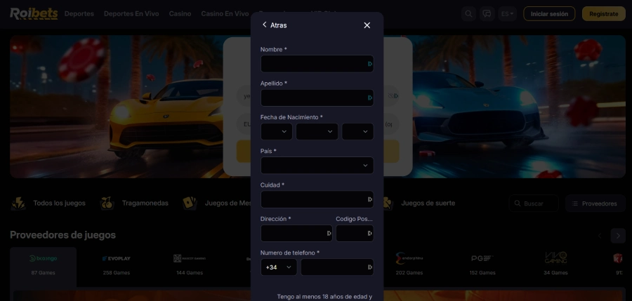 Registro paso 3 Roibets