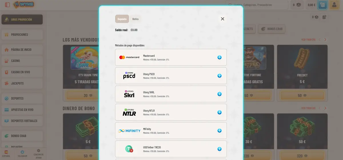 métodos de pago wyns casino