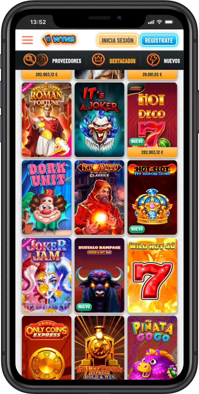App móvil Wyns Casino en iPhone
