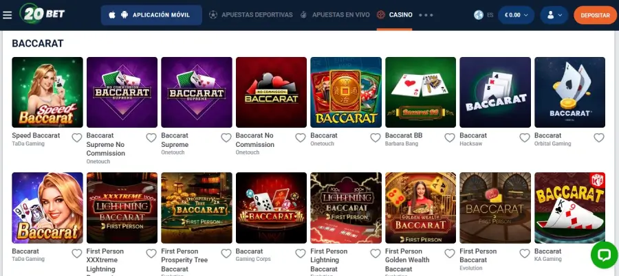 Baccarat en 20bet con Ethereum